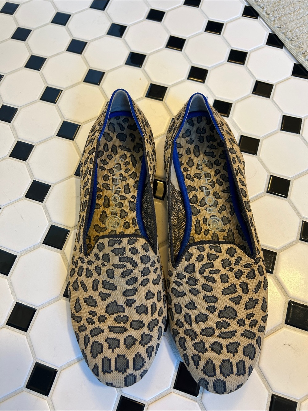 Rothy's Leopard-Print Flats with Royal Blue Trim